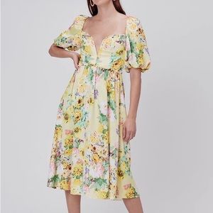 For Love And Lemons Yellow Floral Midi Dress